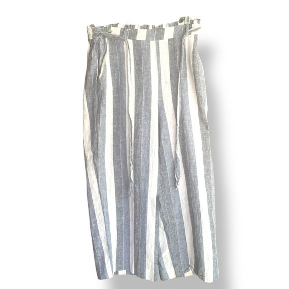 Lauren‎ Conrad Striped Linen Blend Wide Leg Cropped Pants Drawstring Waist L